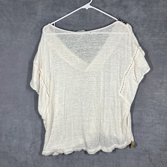 Sundance Blouse Women's Small White Batiste V-Neck Dolman Sleeve Embroidered Top - Picture 2 of 3